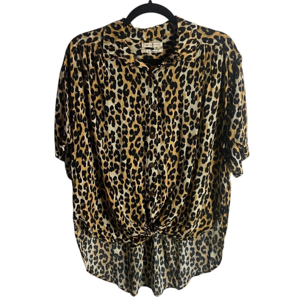 Urban Outfitters Size S Animal Print Button Down Shirt Blouse Tie Front Boxy
